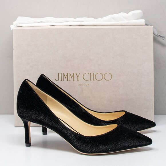 Jimmy Choo Shoes - Jimmy Choo Romy 60 Lizard Printed Black Velvet Heels
